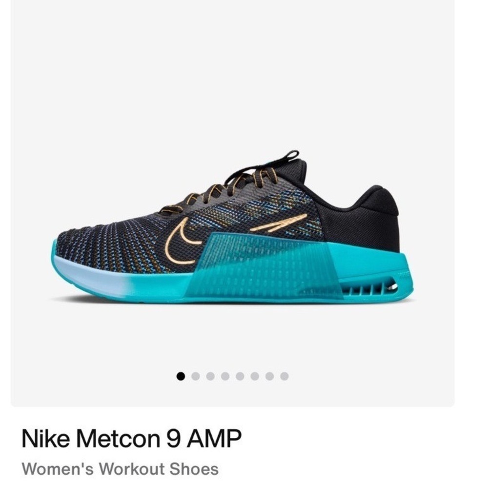 Nike Metcon 9 Women Training Shoes Black Baltic Blue Gold HF1055-001 Size 7.5